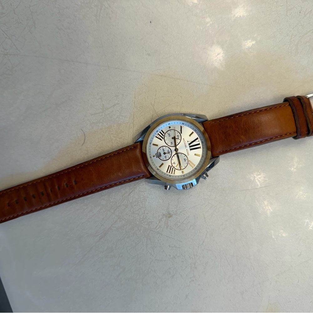 Michael Kors Brown Leather Watch with Silver Accents